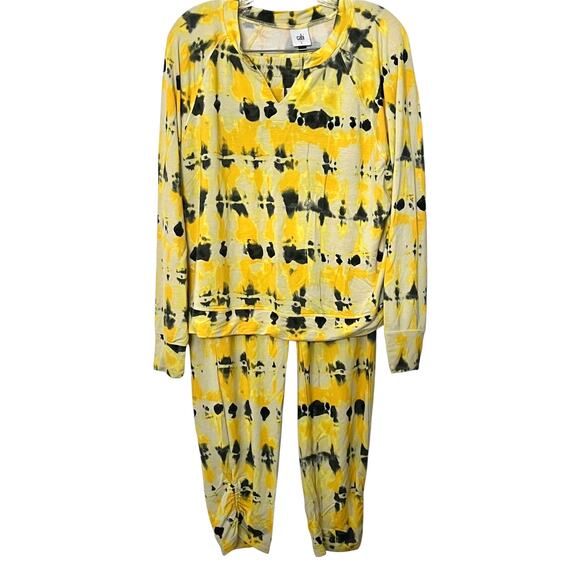 CABI 2-PC PAJAMA SET-LOUNGER, LONG SLV, WOMENS, TOP-L, BOTTOMS-M, YELLOW/DK GREY - Picture 2 of 12